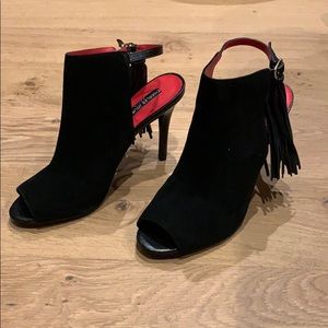 Charles Jourdan black suede peep toe high heels